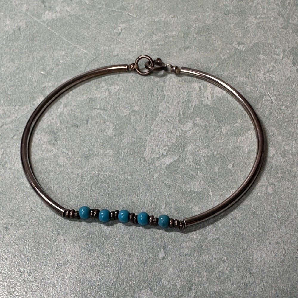 Elegant Silver Bracelet with Turquoise Beads very dainty and delicate .925